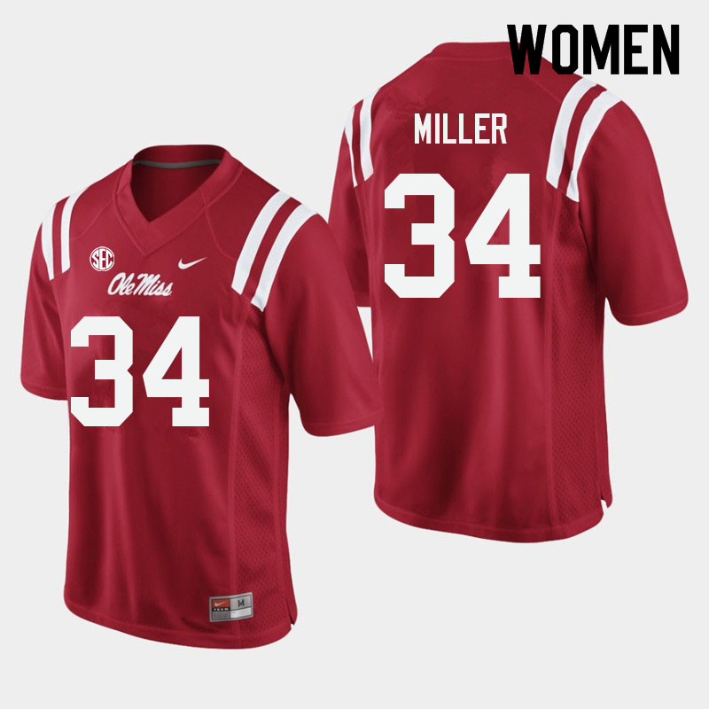 Bobo Miller Ole Miss Rebels NCAA Women's Red #34 Stitched Limited College Football Jersey VPT1058UL